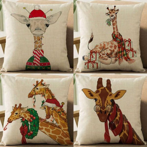 

home christmas linen pillow giraffe cover throw cotton case 18" cushion dÃ©cor cushion/decorative