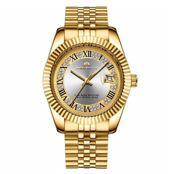 

wristwatches megalith fashion quartz watches for men 3atm waterproof wrist clock gold chronograph business watch, Slivery;brown