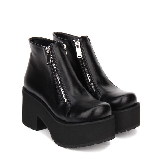 

boots angelic imprint arrival pu leather round toe punk style platform booties ankle lolita shoes size 35-46, Black
