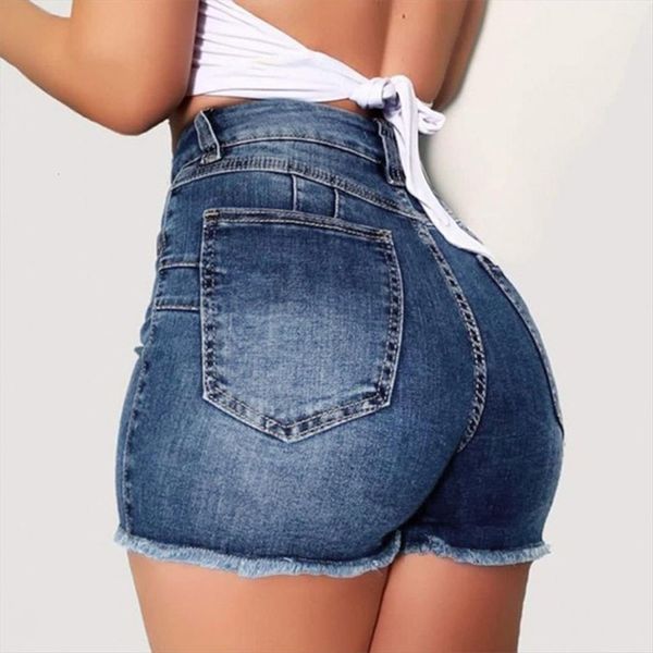 

denim shorts summer short womens jean tassels ripped pantalones corto mujer, Blue