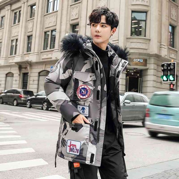 

canadian men's winter trend fashion brand couple work clothes outdoor warm white duck down jacket men, Black