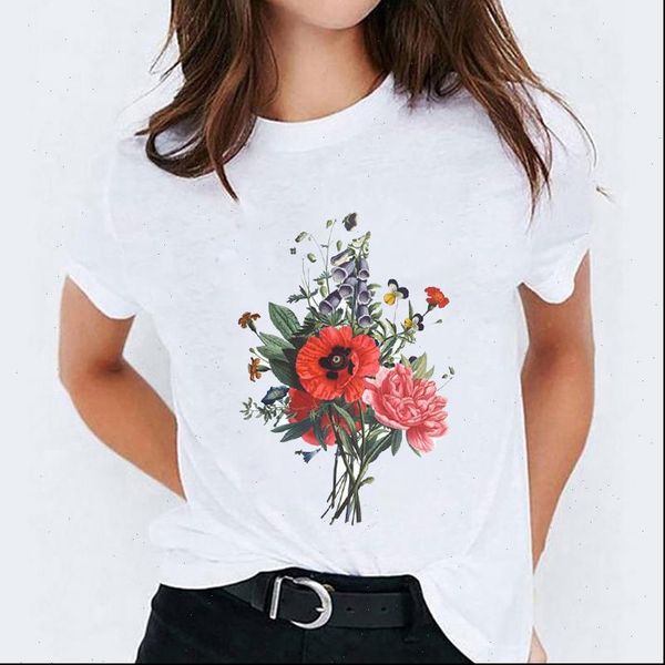 

floral flower office fashion 90s women t shirt printing print graphic tee, White