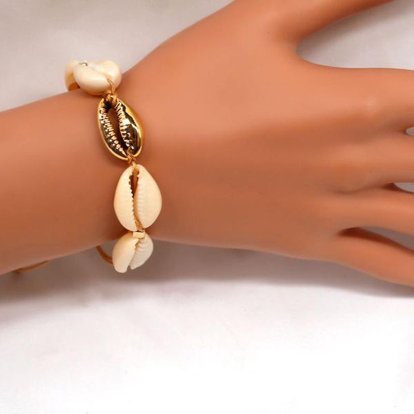 

charm bracelets summer beach natural shell rope chain bracelet bohemian hand woven alloy for women jewelry, Golden;silver