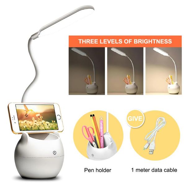 

table lamps usb led rechargable lamp with pen/mobile phone holder clip/stand/hung base for reading work lighting 3000-6000kcolor temperature