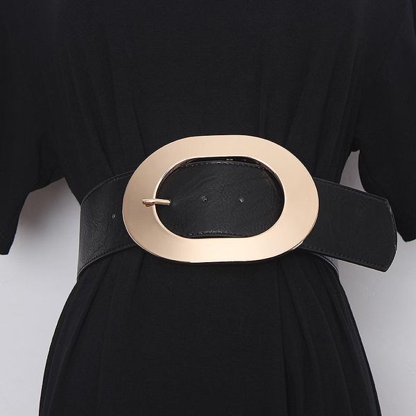 

belts 2021 designer oval buckle belt pu leather waist women corset strap cinch winter female dress suit coat accessories, Black;brown