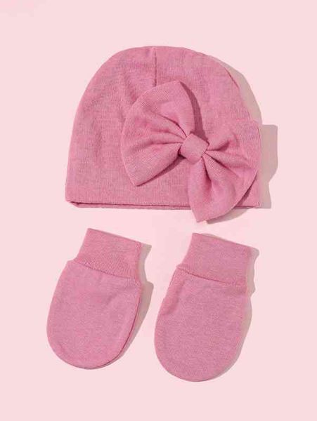

baby bow decor hat & gloves she, Yellow