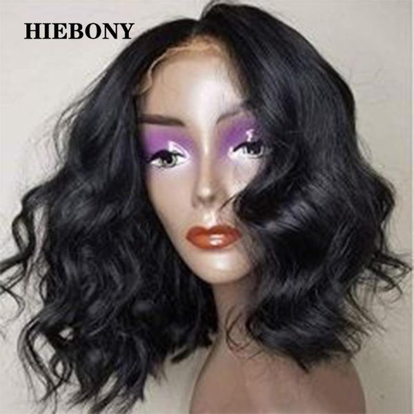 

short wavy bob 13x4 lace front human hair wigs with baby 150% 13x6 wave bleached knots for black women, Black;brown