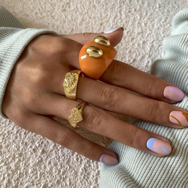 

cluster rings ladies trendy jewelry, metal heart-shaped letter ring set, female travel souvenir circlet accessories, Golden;silver