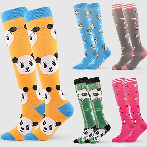 

socks & hosiery stockings women's absorb sweat cartoon printed nylon breathable long tube knee high stocking compression outdoor sports, Black;white