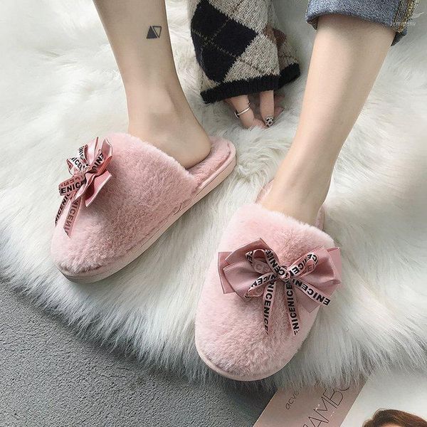 

home slippers winter indoor couple non-slip soft-soled floor to keep warm wool cotton fur1, Black