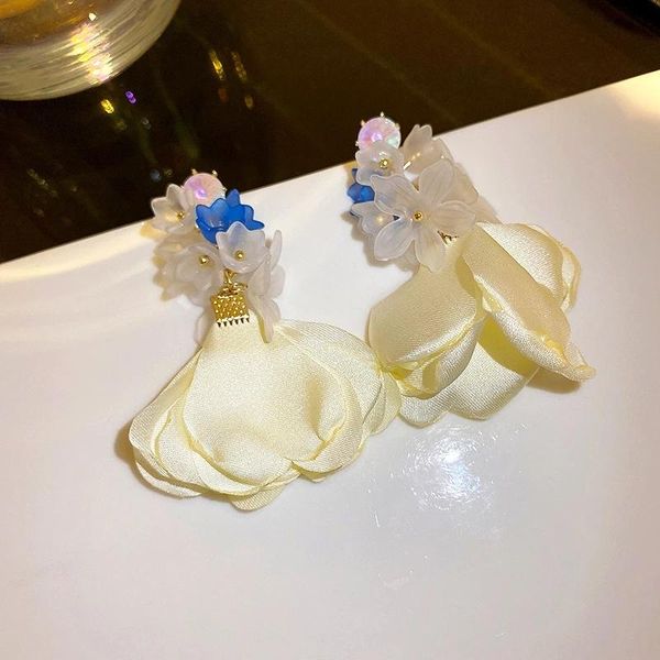 

fashion acrylic big yarn flower dangle earrings for women korean simple pendientes new jewelry wholesale, Silver