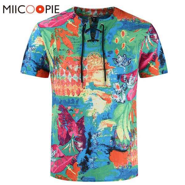

vintage hip hop t shirt for men 2020 summer cotton linen floral print funny t shirts fashion mens embroidery bandage streetwear kg-306, White;black