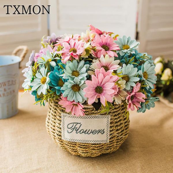 

autumn 10 heads small daisy artificial silk flowers bouquet for home wedding decoration european fake flower garden table decor