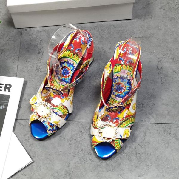 

dress shoes rhinestone large size women's temperament fashion foot sandals buckle high heel flower skin fish mouth thick, Black