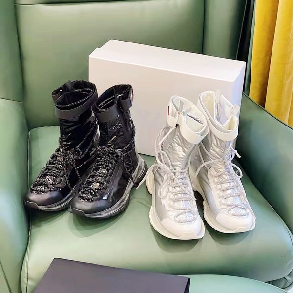 

2021 luxury designer ankle boots patchwork lace up zipper short booties fashion autum winter outdoor men cushion sports trainers platform sn, Black