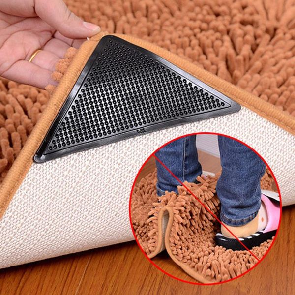 

4pcs washable and reusable silicone rubber carpet mat patch rug without glue gripper anti-slip grip pad bath mats