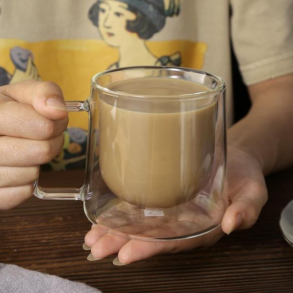 

wine glasses heat-resistant glass with handle double-layer heat-insulating coffee cup transparent water home office gifts