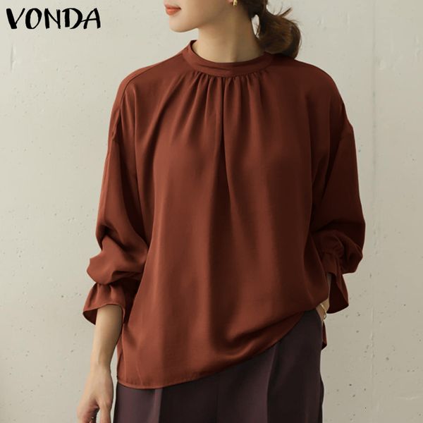 

blouses vonda elegant office women long sleeve blouse 2021 casual solid female ladies ol shirts femininas plus size, White