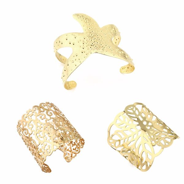 

fashion retro cool pierced engraved leaf starfish open wide bracelet womens bracelet io chan contact, Silver