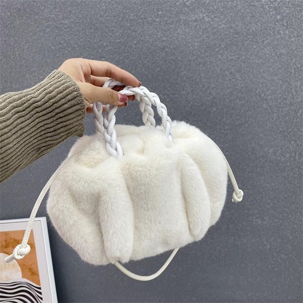 

evening bags 2021 autumn and winter fur-like female bag pumpkin drawstring braided rope handbag shoulder messenger hairy