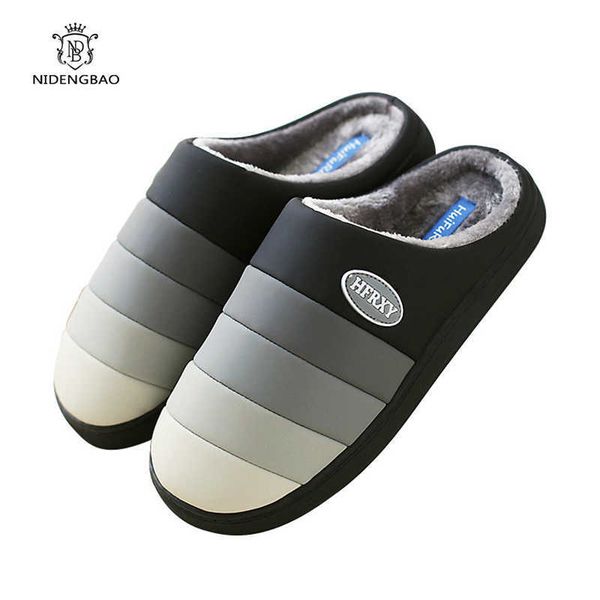 

winter warm plush slippers waterproof slippers woman men indoor slippers lovers home slipper thick sole femael kitchen shoes 210619, Black