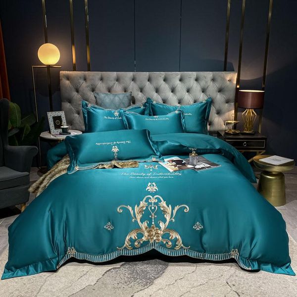

bedding sets blackish green embroidery washed silk set cotton duvet cover bed linen fitted sheet pillowcases bedclothes king