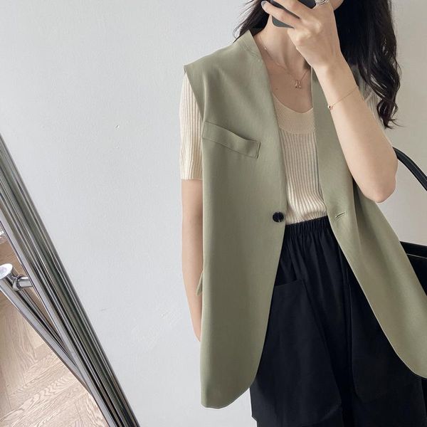 

women's vests 2021 spring and summer sleeveless small suit jacket waistcoat female wild vest thin section, Black;white