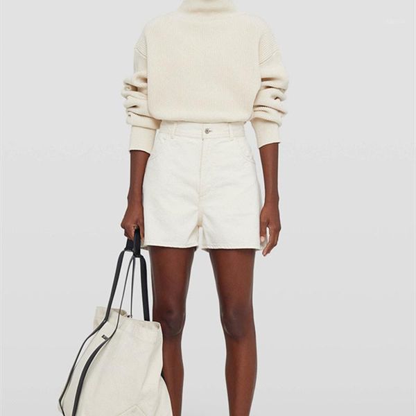 

women's shorts summer solid color loose high-waisted fashion denim female high street brand women vintage casual ml029, White;black