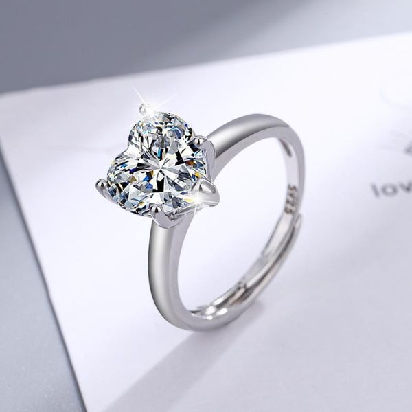 

wedding rings fashion 925 silver color white heart ring charm women's luxury elegant zircon engagement jewelry gift, Slivery;golden