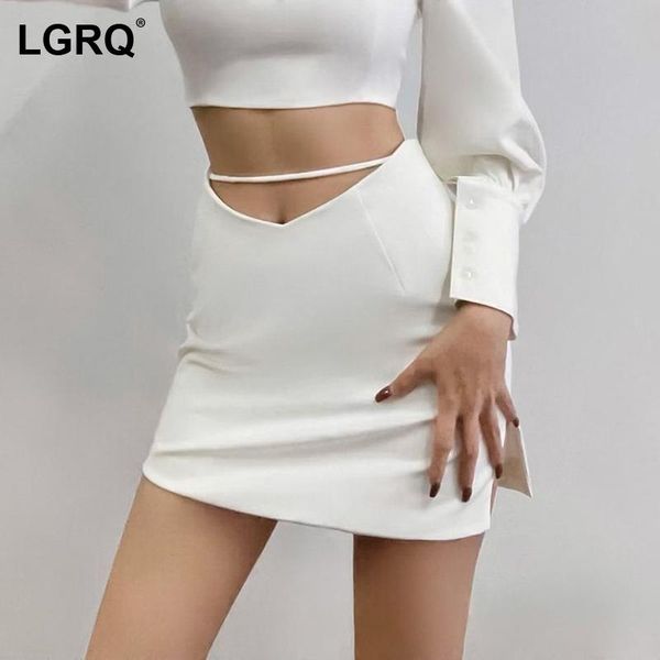 

[lgrq] high elastic waist half-body white asymmetrical bandage mini skirt women fashion tide spring summer 2021 19d541 skirts, Black