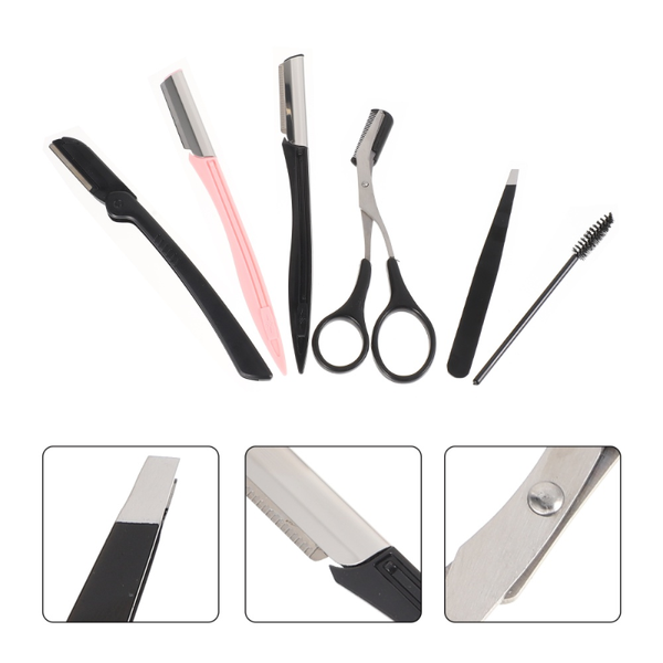 

eyebrow tools & stencils 9pcs trimming kit professional razors tweezers scissors