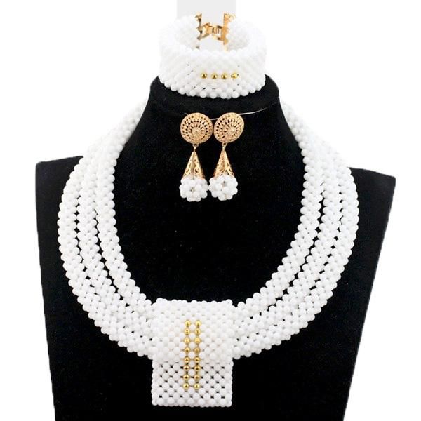 

earrings & necklace fabulous white coral african beads bib jewelry set wedding nigerian lady ceremony party qw596, Silver