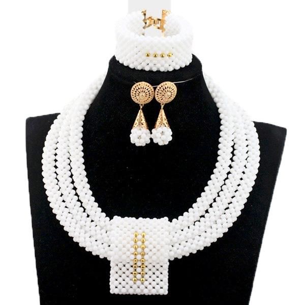 Brincos Colar Fabuloso Branco Coral Beads Africano Bib Jóias Jóias Casamento Nigeriano Senhora Cerimônia Partido QW596