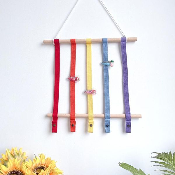 

hair accessories nordic woven wooden sticks girls bows storage belt kids hairpin clips holder headbands organizer, Slivery;white