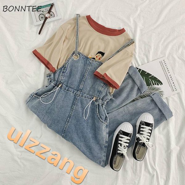 

jumpsuits women korean style chic ankle-length loose daily spring autumn new all-match trendy pockets solid simple womens kawaii, Black;white