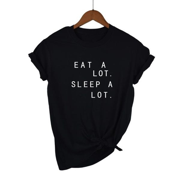 

women's t-shirt eat a lot sleep print women tshirt cotton casual funny t shirt for lady girl tee hipster drop ship, White