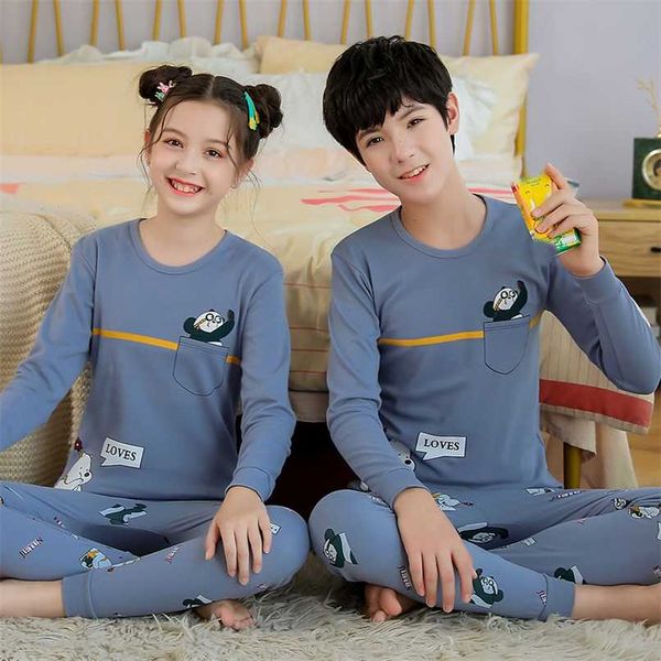 

teens pajamas long sleeve cotton pyjamas kids clothes sets cartoon big boy sleepwear cute pajamas for girls 10 12 14 16 18 years 211023, Blue;red