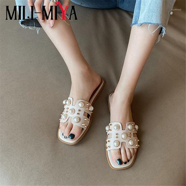 

sandals mili-miya fashion women full genuine leather crystal rivet slip-on square toe dress summer casual shoes1, Black