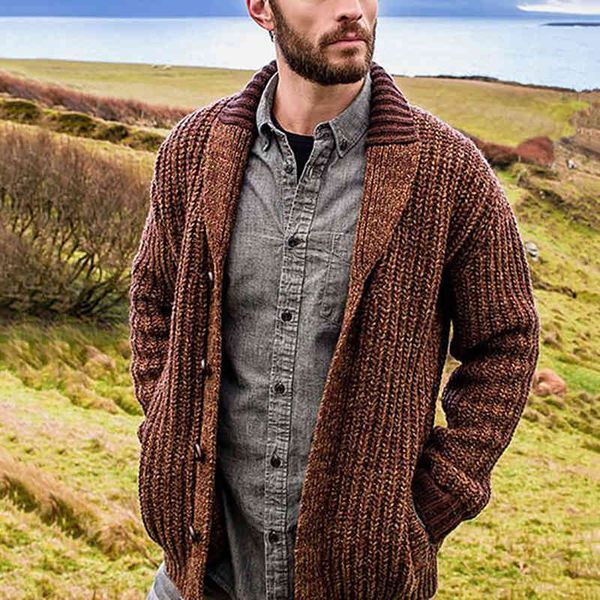 

pant otoo invierno cardigan2021 nuevo para hombres manga larga chaqueta con solapa botn suter de punto, Black;brown