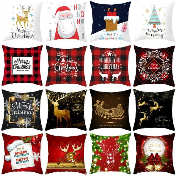 

pillow case 18x18 christmas xmas throw merry cushion deer red plaid cover gift