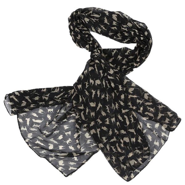 

women's sweet cat pattern chiffon scarf black scarves, Blue;gray