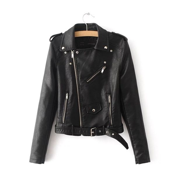 

fashion women autunm winter black faux leather jackets lady bomber motorcycle cool outerwear coat with belt sale 211215