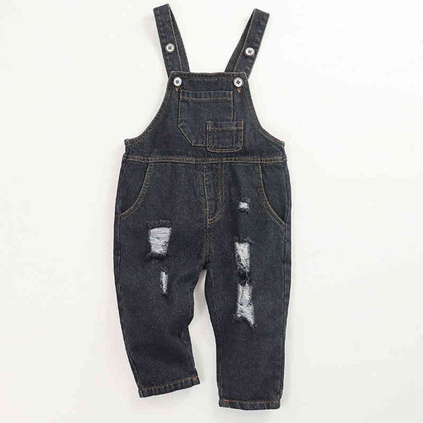 Macacões Denim das Crianças Primavera Meninos e Meninas Rasgado Casual Baby Jumpsuits Roupas Calças 210515