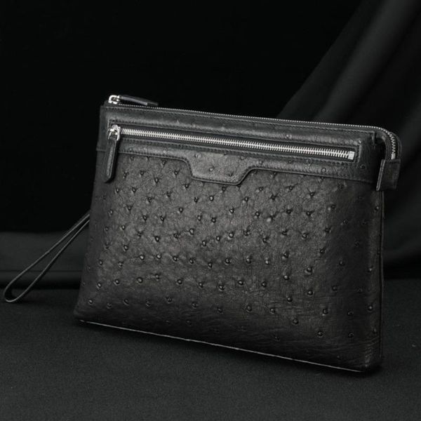 

ostrich leather handbag men's envelope bag business leisure high grade large capacity bags office luxury handbags briefcases
