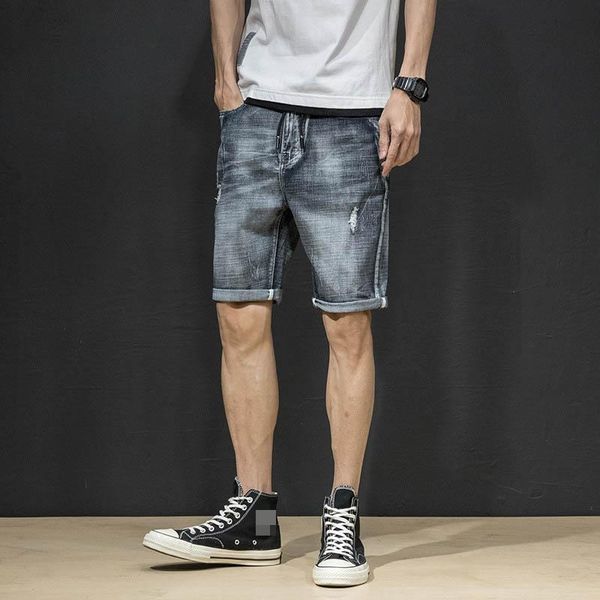 

summer men rippded hole solid straight streetwear casual denim shorts mens jeans short male breathable stretch men's pants, White;black