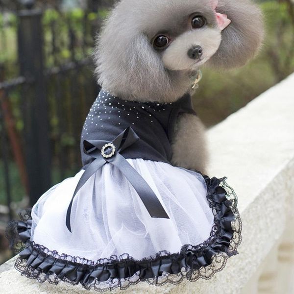 

dog apparel elegant black rhinestone pet dress princess vintage tutu small clothes party beautiful wedding for puppy