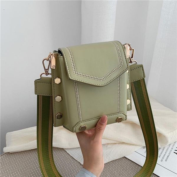 

korean style studded mini crossbody bags for phone wide strap pu leather vertical embroidered girls shoulder spring 2021 cross body