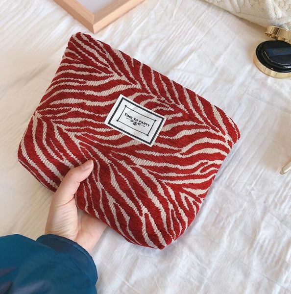 

women canvas stripes prints thick large capacity cosmetic bags mix color
