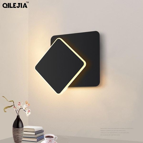 

led wall lamps for bedroom living room square white black body ac90-260v indoor lamp rotatable plated metal 7w/11w sconce