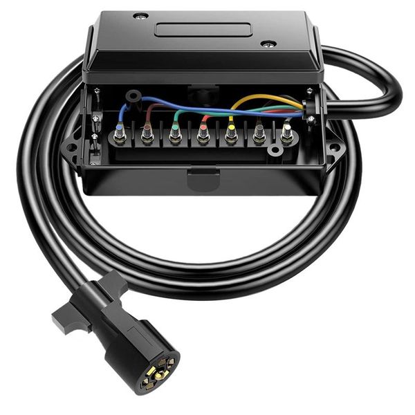 

heavy duty 7 way plug inline trailer cord with gang junction box - 8 feet connector cable wiring harness atv parts
